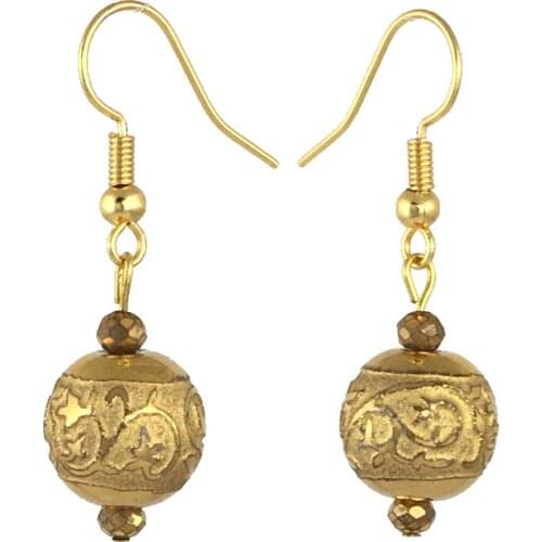 Earring Dangle And Drop 24k Gold Painted Glass Beaded Handmade Woman Fashion Jewelry Made In Turkey