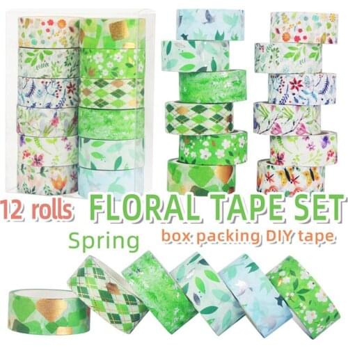 Sharkbang 12 Rolls/Set Green Spring Floral Masking Tape Vintage Wide Washi Tape Set For Scrapbook Stationery Sticker Supplies