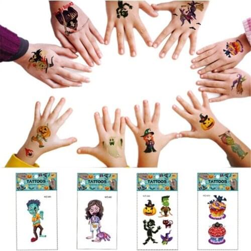 Random 6pcs Cartoon Halloween children Temporary tattoo sticker set EP waterproof Cute zombie pumpkin kids tattoo sticker