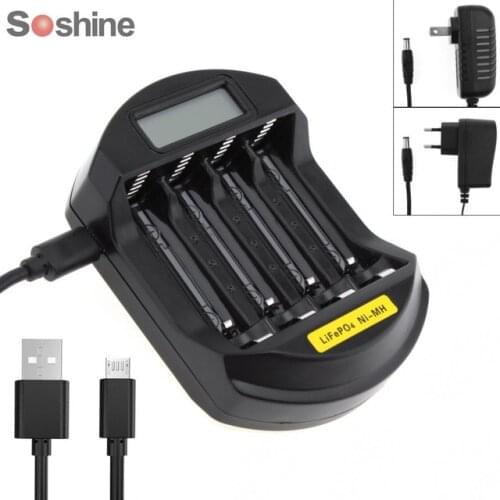 Soshine LCD Display LifePO4 NI-MH 4 Slot Intelligent Battery Charger for 14500 /14400 / AA / AAA Battery with EU / US Plug