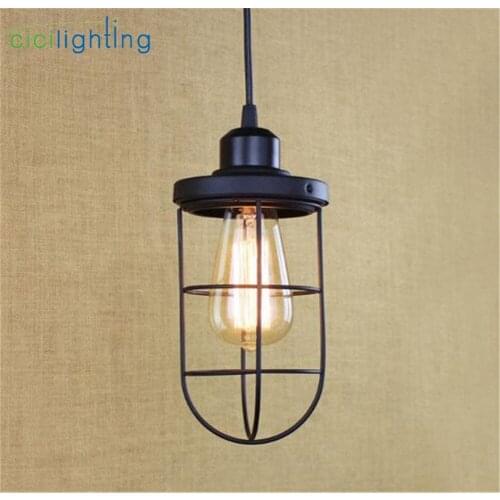 Vintage Warehouse Pendant Lights Black Metal Cage Single Hanging Pendant Lighting Fixutre for Farmhouse