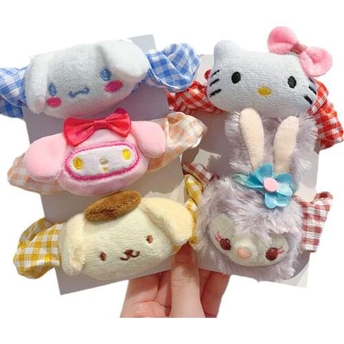 13Cm Kawaii Sanrio Plush Dolls Toys Cartoon Anime Figure Kitty My Melody Cinnamoroll Headband Hair Rope Headdress Toys for Girls