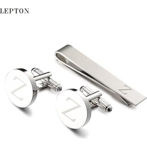 Lepton Letters Cufflinks & Tie Clips Set Silver Color Letters Of An Alphabet Z Cufflinks For Mens Shirt Cuffs Cufflink Gemelos