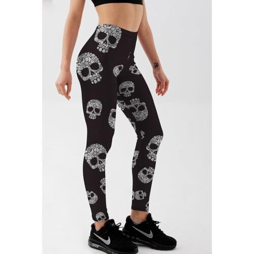 Qickitout Leggings New Arrival 2018 womens plus size leggings Black Skull thermal leggings fitness warm winter leginsy Pants