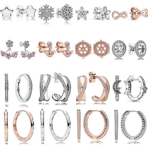 925 Sterling Silver Anchor And Wheel Crescent Moon & Stars Beaded Hearts Circles Earring For Women DIY Gift Europe Jewelry