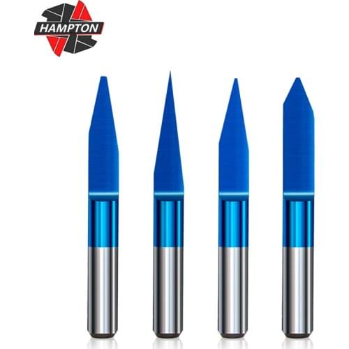 1pc 4mm Shank V Shape Carbide Engraving Bit Tip 0.1-0.5mm Nano Blue Coating PCB Flat Bottom 10-90 Degrees CNC Carving Cutters