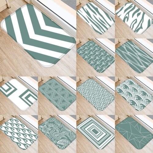 1pcs 40*60cm Green Geometric Pattern Anti-Slip Suede Carpet Door Mat Doormat Outdoor Kitchen Living Room Floor Mat Rug 48292