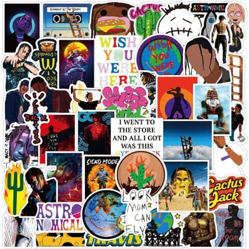 10/50pcs/pack America Hip hop Pop Singer Travis Scott Lable Stickers For Skateboard Helmet Notebook Car Decal Childrens Toys