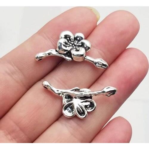 15pcs/lot--31x13mm, flower cham,Antique silver plated Plum blossom charms,DIY supplies,Jewelry accessories