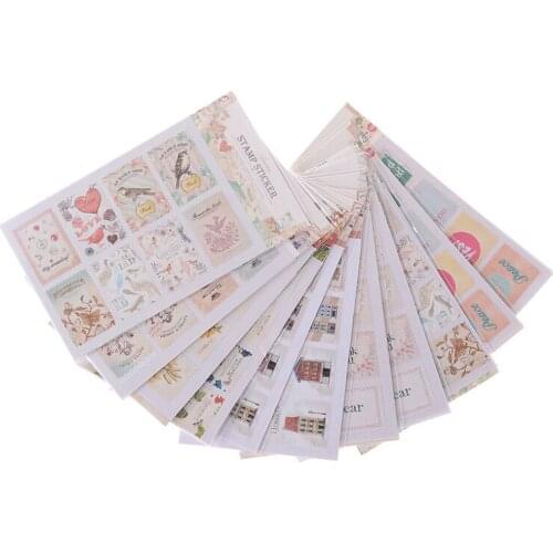 2 Sheets Stationery Sticker DIY Vintage Scrapbook Note Paper Retro Tower Flower Stamps Stickers Lovely Decor Random Style