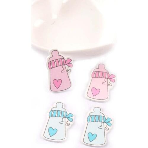 20pcs Wooden Ornaments Baby Feeder Painted Blue/pink Wood Crafts DIY For Scrapbooking Home Decoration No Hole 36x24mm M1073