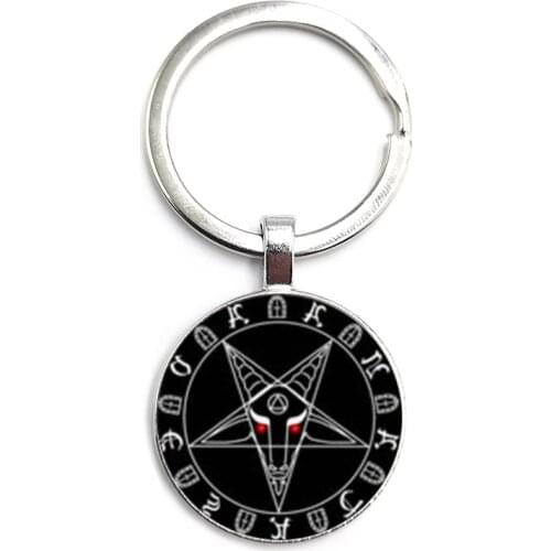 2020 Hot Satanism Pendant Keychain Sigil of Leviathan Baphomet Keychain Fashion Chain Mens Womens Glass Pendant Men Jewelry
