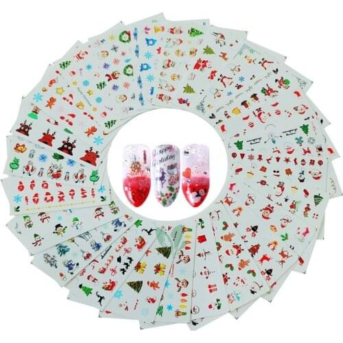 24pcs Nail Art Christmas Sticker Santa Claus Snowflake Elk Snowman Decals Water Transfer Slider Wraps Manicure Xmas Designs