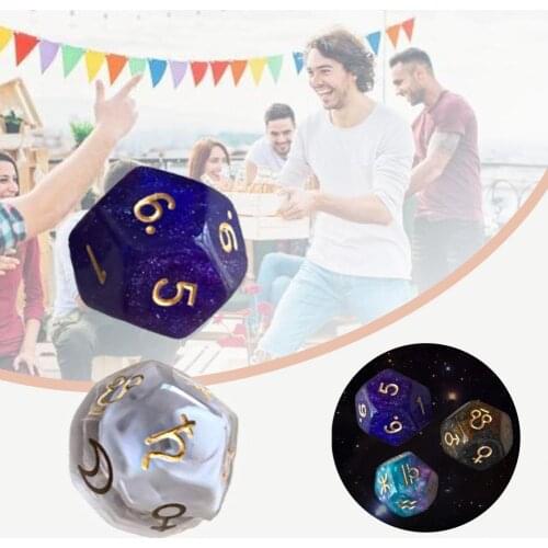 3Pcs Dice Set 12-Sided Acrylic 12 Constellations Astrology Tarot Card Dice Board Game Set for Night Club Party Entertainment