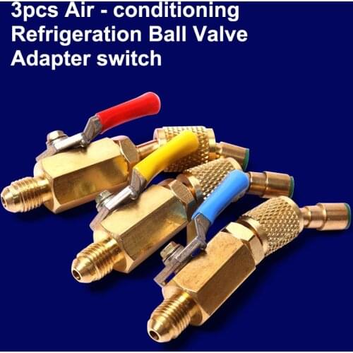 3pcs 1/4 SAE Car Air-conditioning Refrigeration Ball Valve Adapter Switch For R12 R22 R502 R134a Copper On/OFF Valve