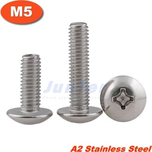 50pcs/lot M5(5mm) A2 Stainless Steel Phillips Truss Head (Cross Recessed Mushroom Head) Machine Metric Thread Screws