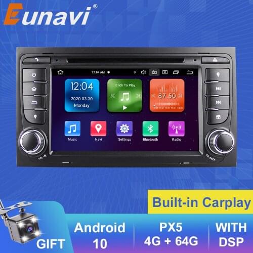 Eunavi 2 Din Android 10 Car Radio GPS Car DVD Player for Audi A4 B8 S4 B6 B7 RS4 8E 8H B9Seat Exeo Navigation Multimedia 4G 64GB