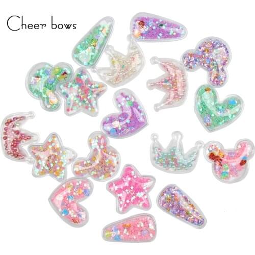 Cheerbow 5pcs Transparent Applique With Colorful Sequin Pearl Heart Star Handmade Craft Decoration For DIY Hair Clip Accessories