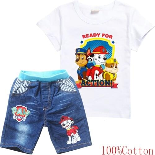Baby PAW PATROL summer Clothes 2021 cotton Cartoon Short sleeve T-shirts+shorts boys girls Clothes Kids Sweatshirt Suits