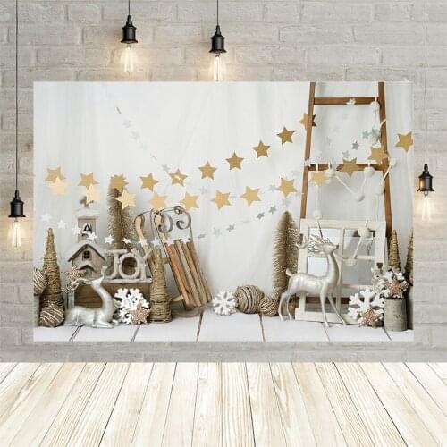 Avezano Happy Christmas Winter Background Snowflake Elk Ladder Stars Indoor Decoration Kids Backdrop For Photo Studio Photophone