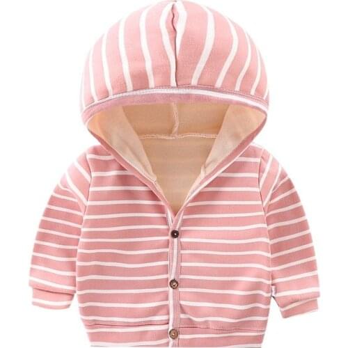 Childrens cardigan jacket spring and autumn 2021 new men and women baby fashion plus velvet striped cardigan jacket 0-5Y