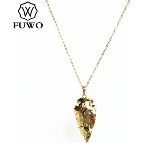 FUWO Fashion Gold Arrowhead Necklace With Gold Filled Brass Chain Natural Crystal Quartz Jewelry Wholesale NC253