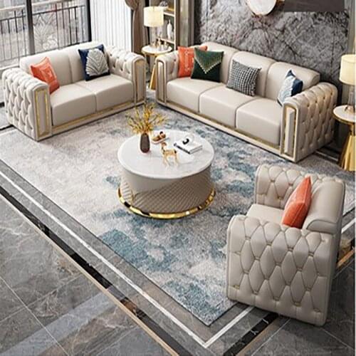 Italian minimalist post-modern Italian luxury villa unit American living room light luxury leather sofa combination furniture