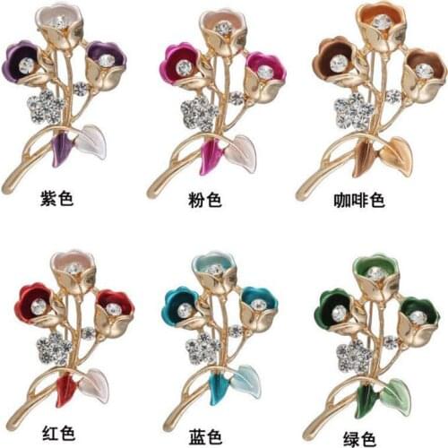 JINGLANG Korean Version Of The New Rhinestone Brooch Hot Fashion Rose Flower Brooch Clothing Accessories Valentines Day Gift