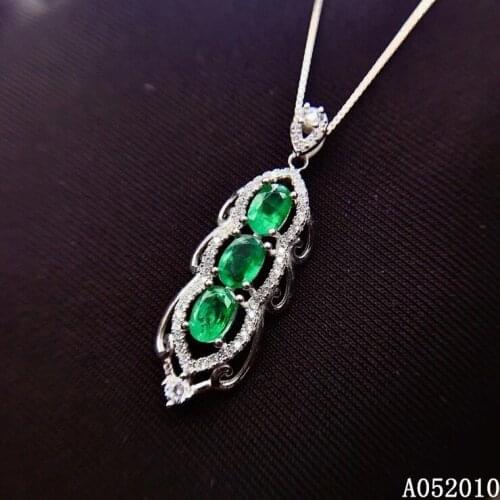 KJJEAXCMY Fine Jewelry 925 Sterling Silver inlaid Natural Emerald Womans popular new Pendant luxury Necklace Support test