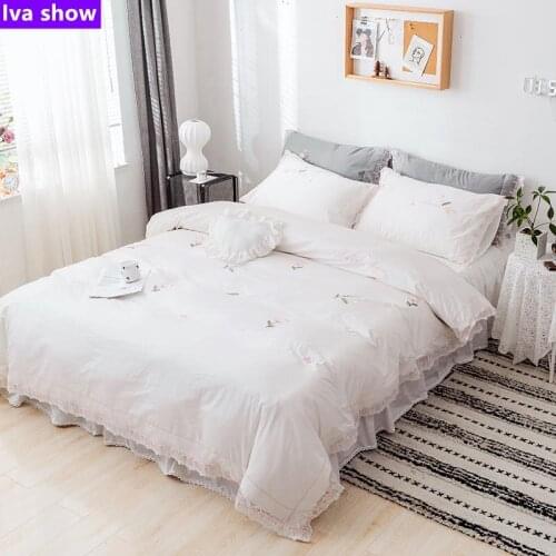 The White Cotton Bedding Set + Pure Cotton Bed Sheets+Embroidered Pillowcase +Reactive Printing Process Bed Set