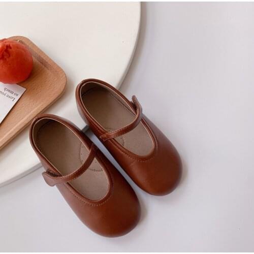 Korean style fashion girls Soft bottom Leather shoes 2020 New arrival all-match hook&loop casual shoes