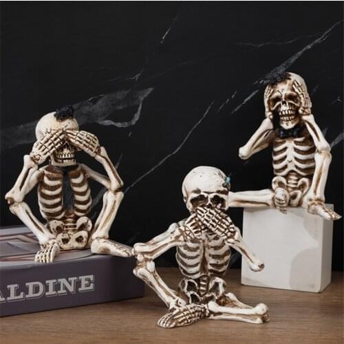 Creative 3 Do Not Skull Statue Resin Decoration Car Interior Ornament Home Desk Fish Tank Decor Gift Halloween Party Decoration