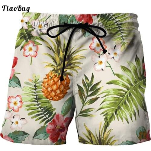 Summer Men Leaf Printed Beach Shorts Vacation Spa Swimwear Drawstring Elastic Waistband Surfing Swimming Trunks