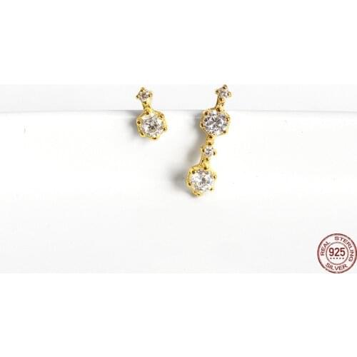 LKO 925 Sterling Silver High Quality Luxurious Jewelry Asymmetry Zircon Stud Earrings For Woman Wedding Party Jewelry Ornaments