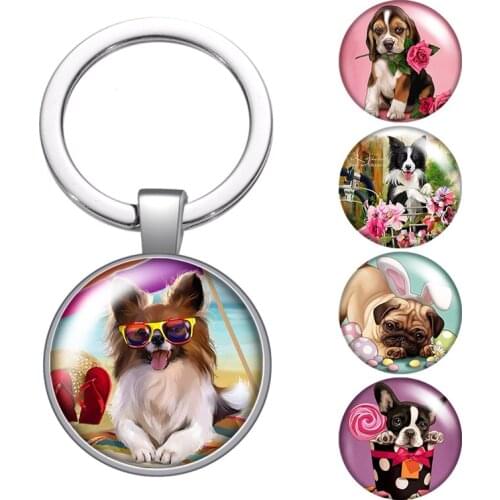 Cute Dogs Love pet Lovely dogs glass cabochon keychain Bag Car key chain Ring Holder silver color keychains for Men Women Gifts
