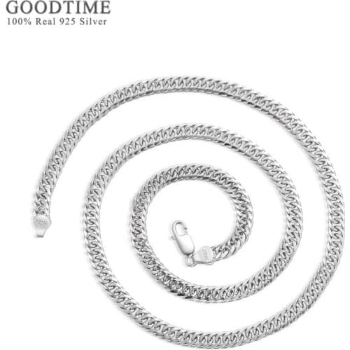 Fashion Pure 925 Sterling Silver Chain For Men Jewelry Genuine Silver Necklaces Hip-hop Male Double Buckle Chain 4MM/5MM/6MM