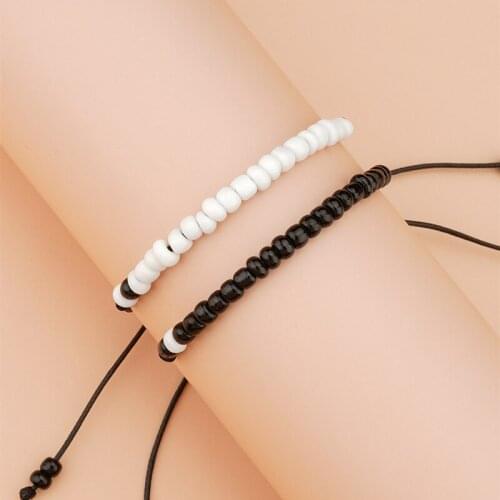Fashion Black and White Rice Bead Bracelet Wax Thread Hand Lovers Bracelet Women Bracelet Jewelry Valentines Day Gift