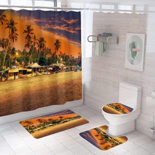 Home Decor Waterproof Shower Curtain Set with 12 Hooks Toilet Covers Bath Mat Bathroom Non-slip Rug Polyester Fabric Washable