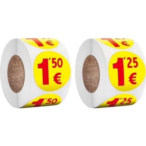 500pcs Garage Sale Rummage Price Sticker Labels 1.25/1.5 Euros Prices Round Pricing Stickers for Flea Market Shop Wholesales
