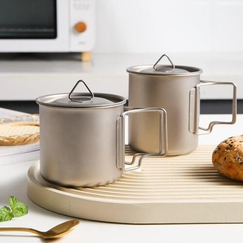 Single Layer Titanium Bottle Folding Pure Titanium Water Cup Coffee Cup Outdoor Camping Cup Light Tea Cup Mug with Lid