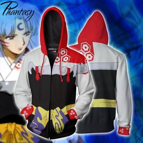 Phantasy Inuyasha Series Men Hoodies Casual Cartoon Anime Printed Zipper Cosplay Costume Unisex Sweatshirt Plus Size With Pocket
