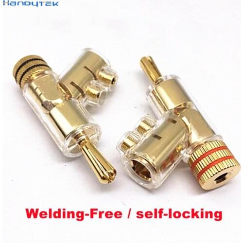 2Pcs/lot Pure copper gold-plated self-locking Banana socket Connector Y Type Banana Pllug for Audio Amplifier HIFI Speaker Plug