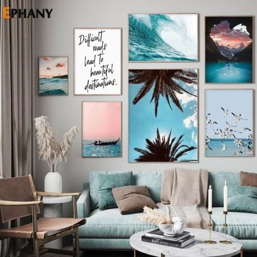 Nature Sea Landscape Wall Art Home Decoration Nordic Sunset Ocean Canvas Painting Picture New World Poster for Living Room