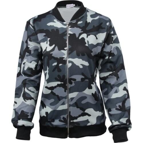 Drop Shipping Women Vintage Camouflage Army Green Zipper Button Jackets Blouses Outwear Coats Blouses female Jacket S-2XL