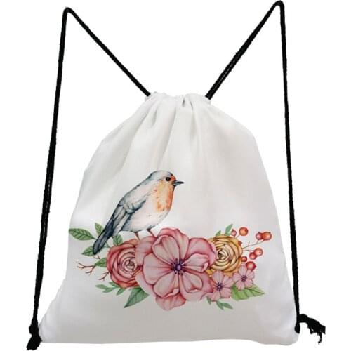 Little Bird Floral Printed Backpack Simple Fashion Drawstring Bag High Capacity Shoe Bag to School Portable Storage Bag Book Bag
