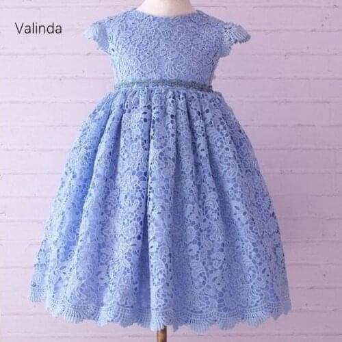 Blue Lace Girl Dresses for Birthday Party Kids Children Clothing