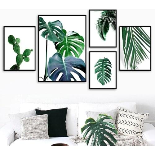 Fresh Green Cactus Big Tropical Leaves Wall Art Canvas Painting Plants Nordic Posters And Prints Wall Pictures For Living Room