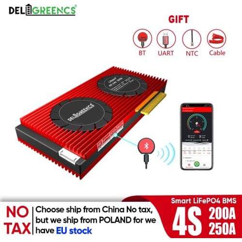 Smart BMS 4S 200A 12V LifePO4 BMS Bluetooth APP SOC UART for 12V Lithium Battery Pack Power Storage Solar Car Poland Shipping