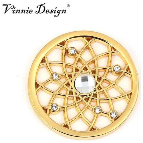 Vinnie Design Jewelry 33mm Floral Crystal Coin fit in 35mm Frame Pendants for Fashion Women Jewelry 5pcs/lot