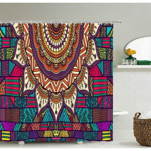 Waterproof Shower Curtain Mandala Flower Printed Bath Curtain Fabric Bohemian Geometric Home Bath Decor Curtains With 12 Hooks